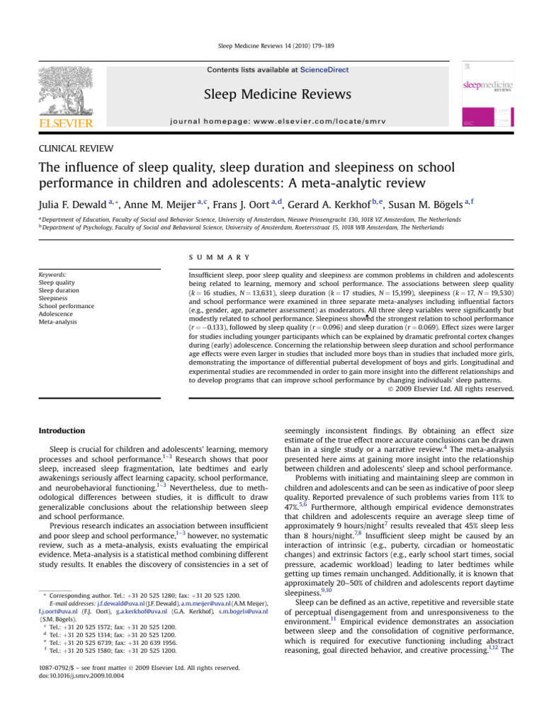 Sleep and Academic Performance in Youth | PDF | Effect Size | Sleep