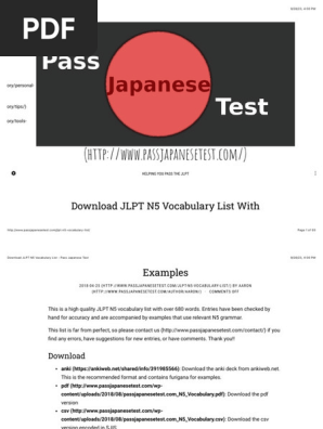 Download JLPT N5 Vacabulary List - Pass Japanese Test