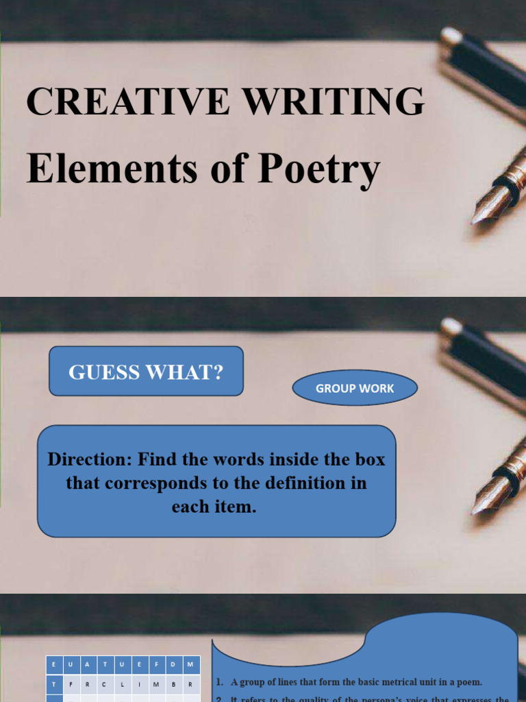 Co 1 Elements of Poetry | PDF | Metre (Poetry) | Poetry
