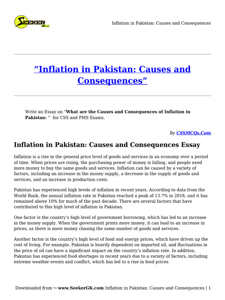 Inflation in Pakistan - Causes and Consequences | PDF | Cost Of Living ...