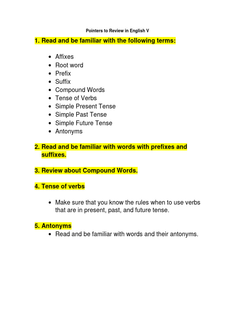 Pointers To Review in English V | PDF