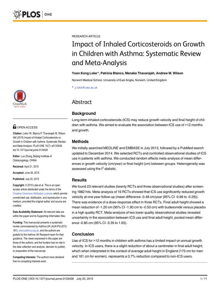 Impact of Inhaled Corticosteroids On Growth in Chi | PDF | Randomized ...