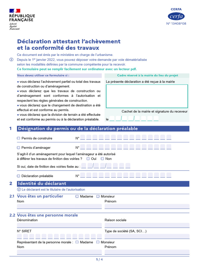 Declaration D Achevement De Travaux Cerfa