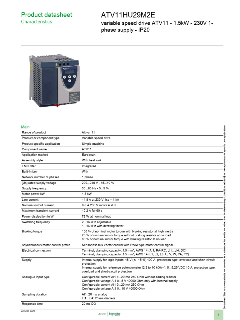 Altivar 11 ATV11HU29M2E Datasheet | PDF | Technology & Engineering