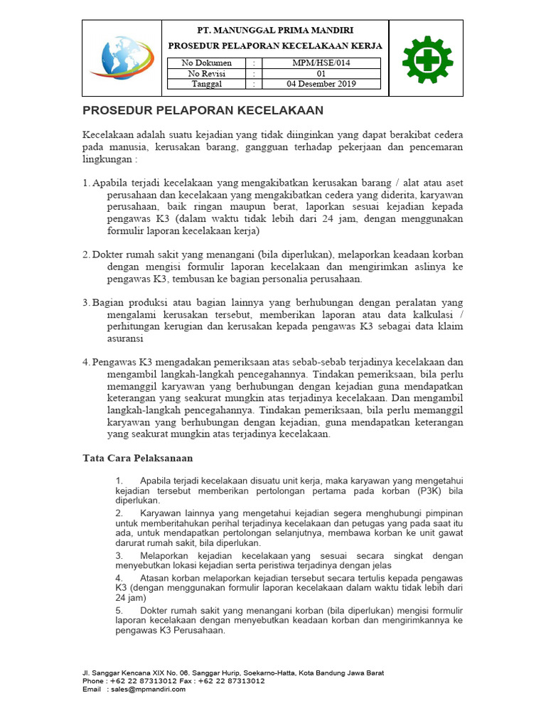 Prosedur Pelaporan Kecelakaan Pdf