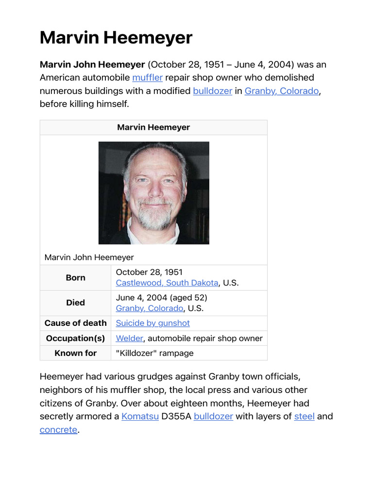 Marvin Heemeyer - Wikipedia | PDF | Home & Garden