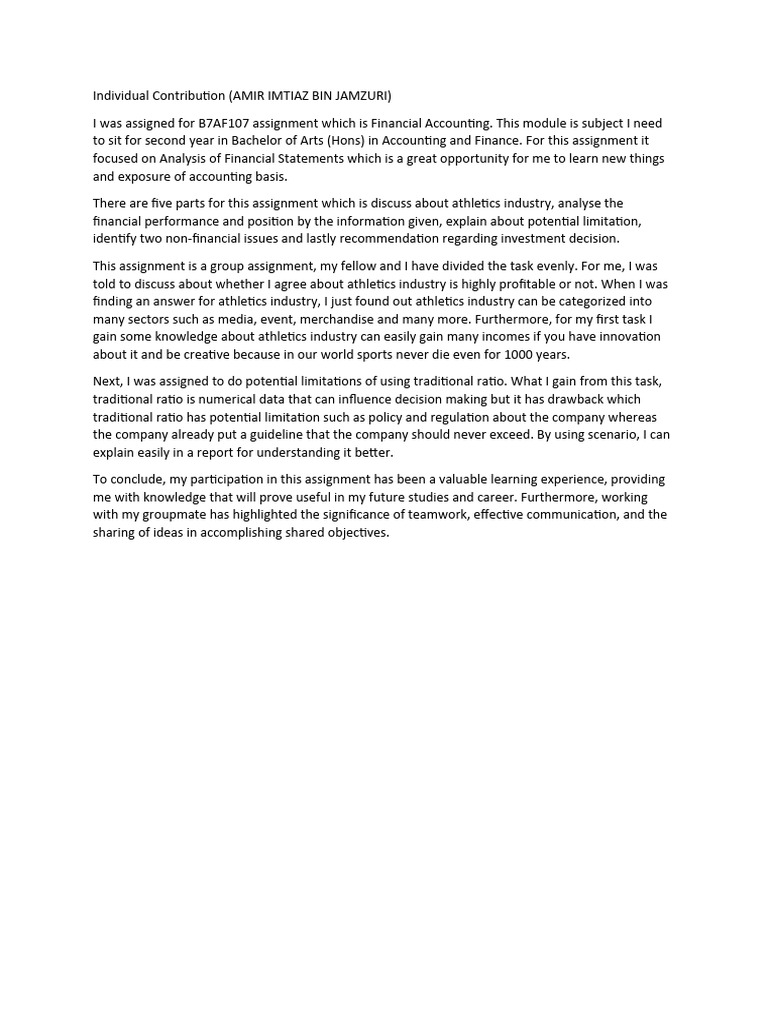 Individual Contribution (Imtiaz Dan Syafiq) | PDF | Accounting ...