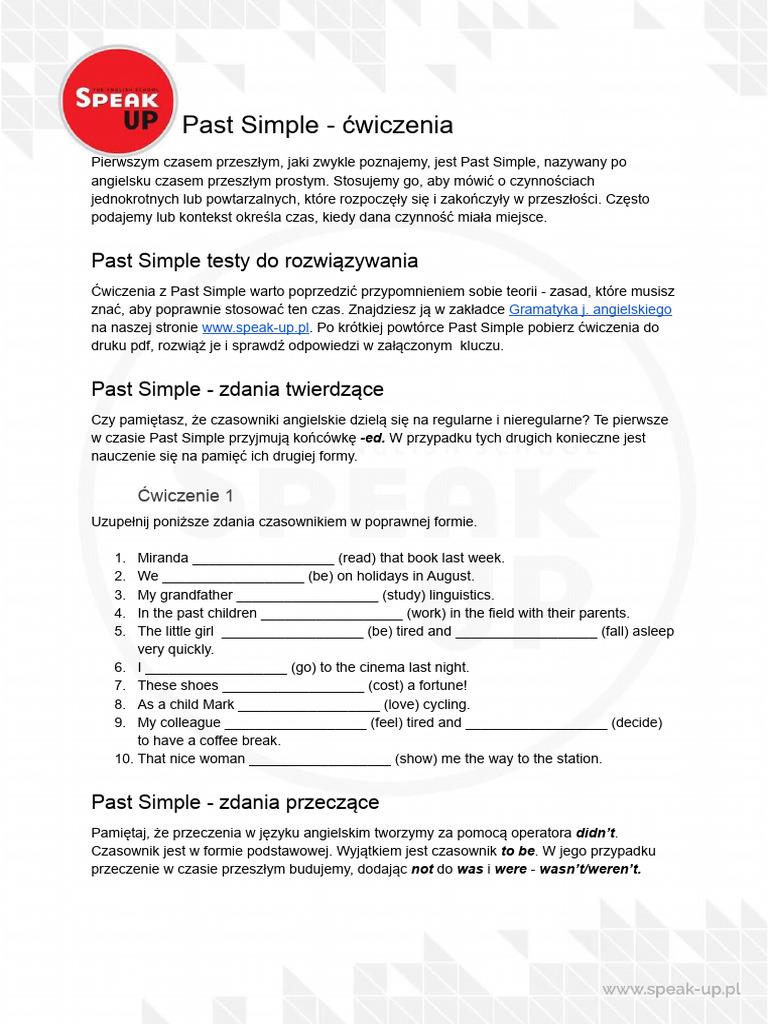 Cwiczenia Past Simple | PDF
