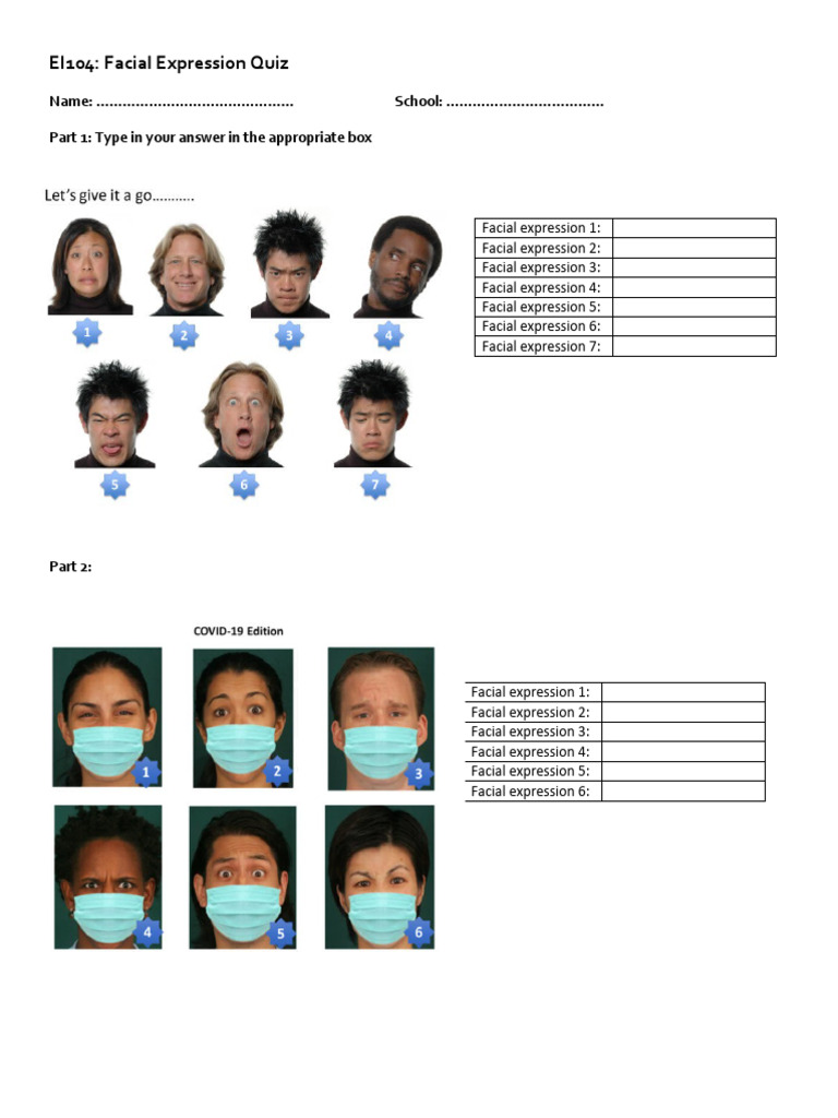 EI104 Facial Expression Quiz | PDF | Language Arts &amp; Discipline