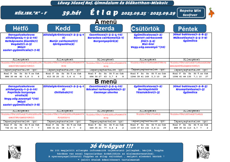Étlap: Hétfő Kedd Szerda Csütörtök Péntek | PDF