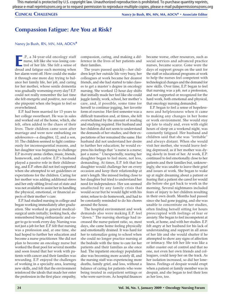 Compassion Fatigue Are You at Risk | PDF | Nursing | Patient