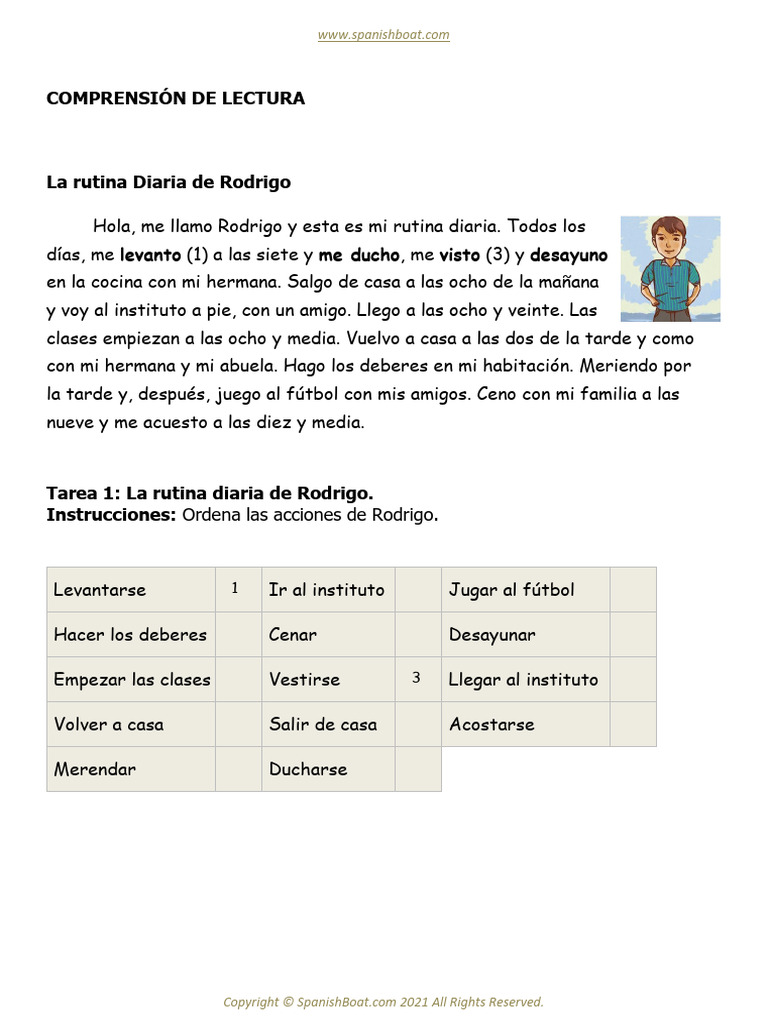 Spanish Daily Routine Reading Comprehension | PDF | Estilo de vida
