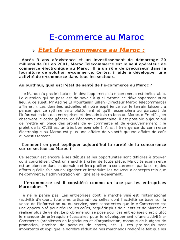 État de l'e-commerce au Maroc | PDF | Commerce électronique | Maroc