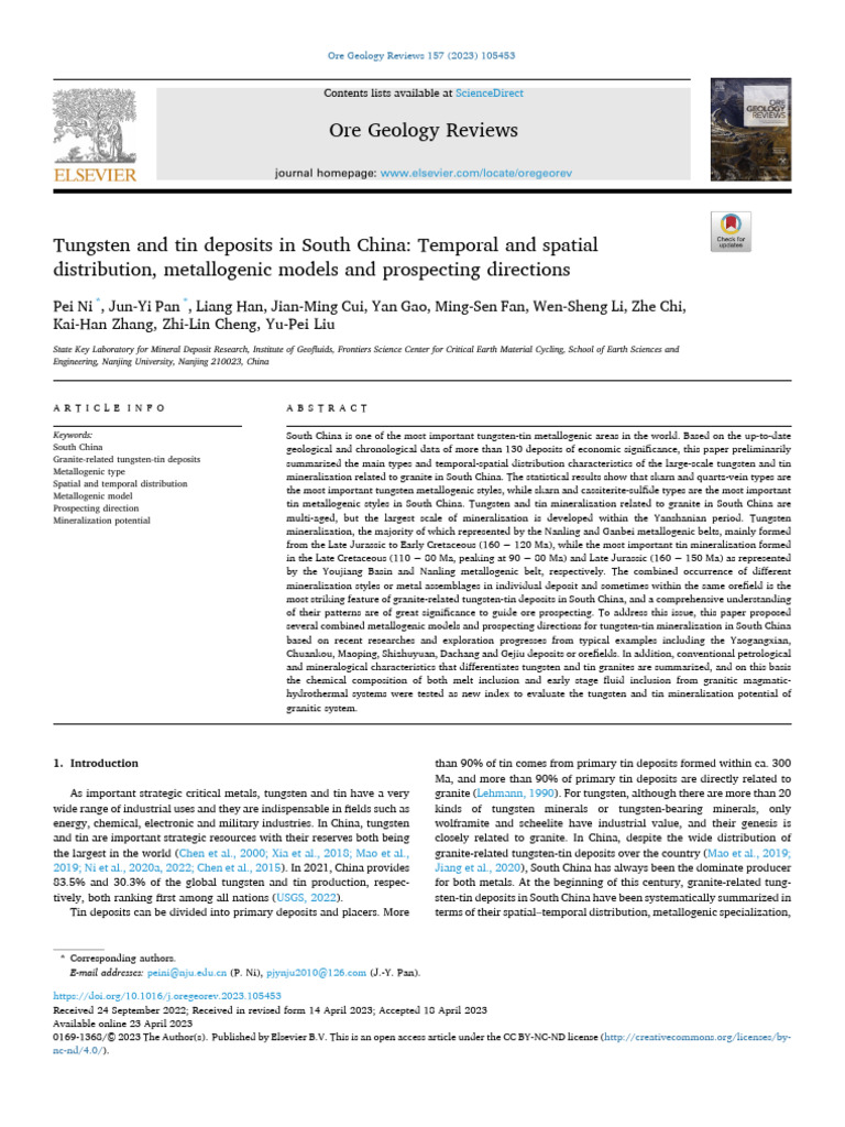 Tungsten and Tin Deposits in South China Temporal and Spatial ...