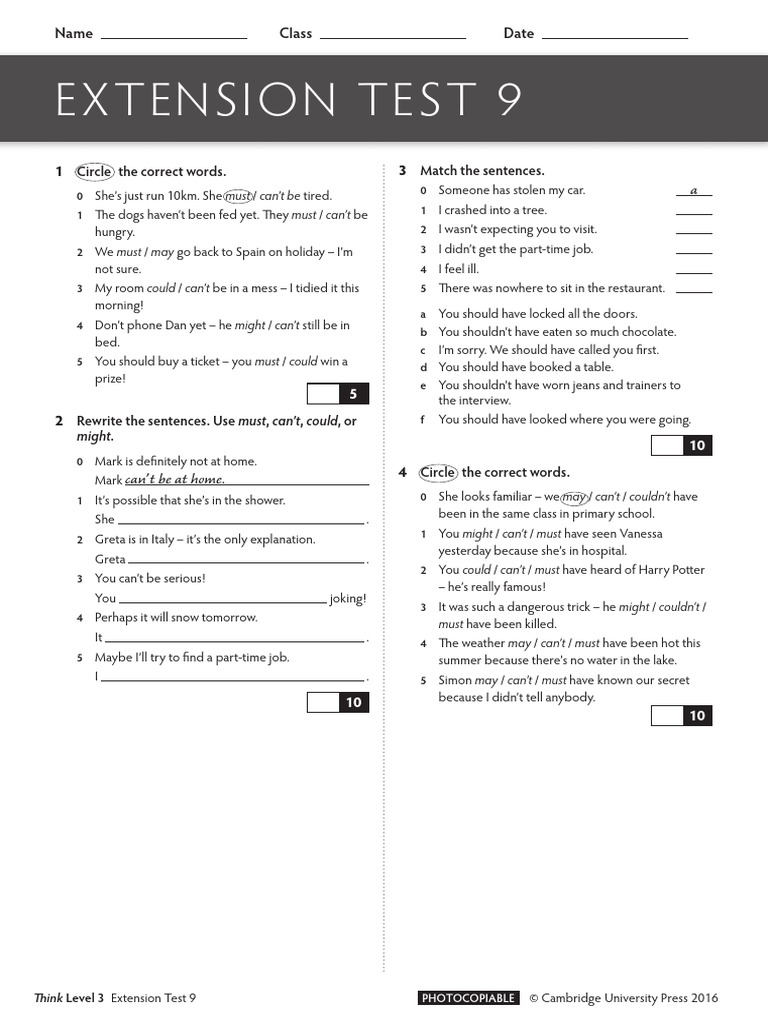 Think Level 3 Extension Test 9 | PDF