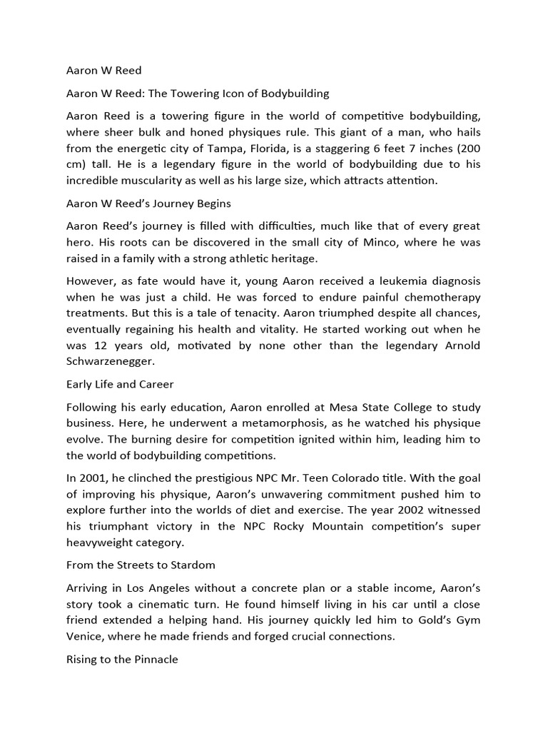 Aaron W Reed: Bodybuilding Champion | PDF | Social Science | Travel