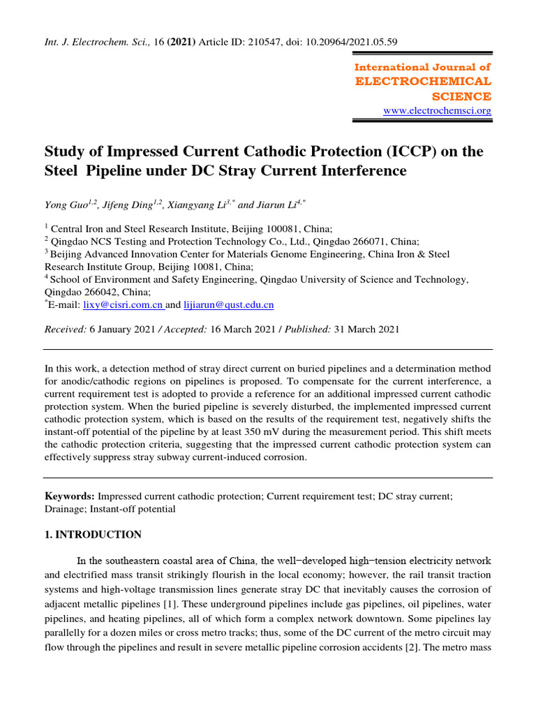 Study of Impressed Current Cathodic Protection (ICCP) On The Steel ...
