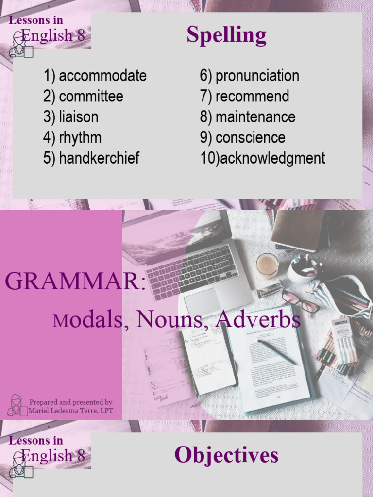 English 8: Modals, Nouns, Adverbs Guide | PDF | Adverb | English Language