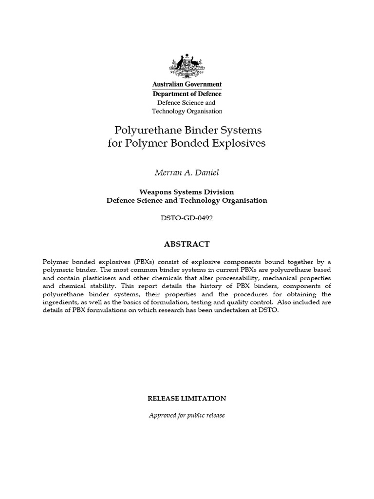 Polyurethane Binder Systems For Polymer Bonded Explosives PDF