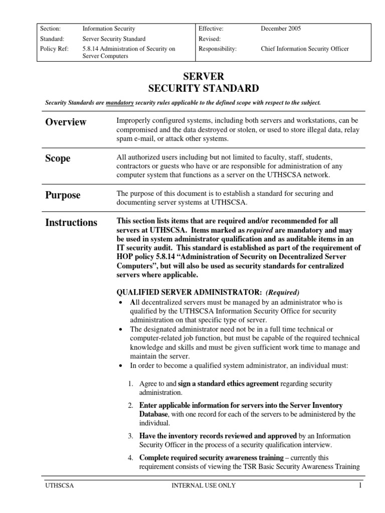 Curated visual reference: Email Server Security Standards Reference: Server Security Standard Pdf Information Security