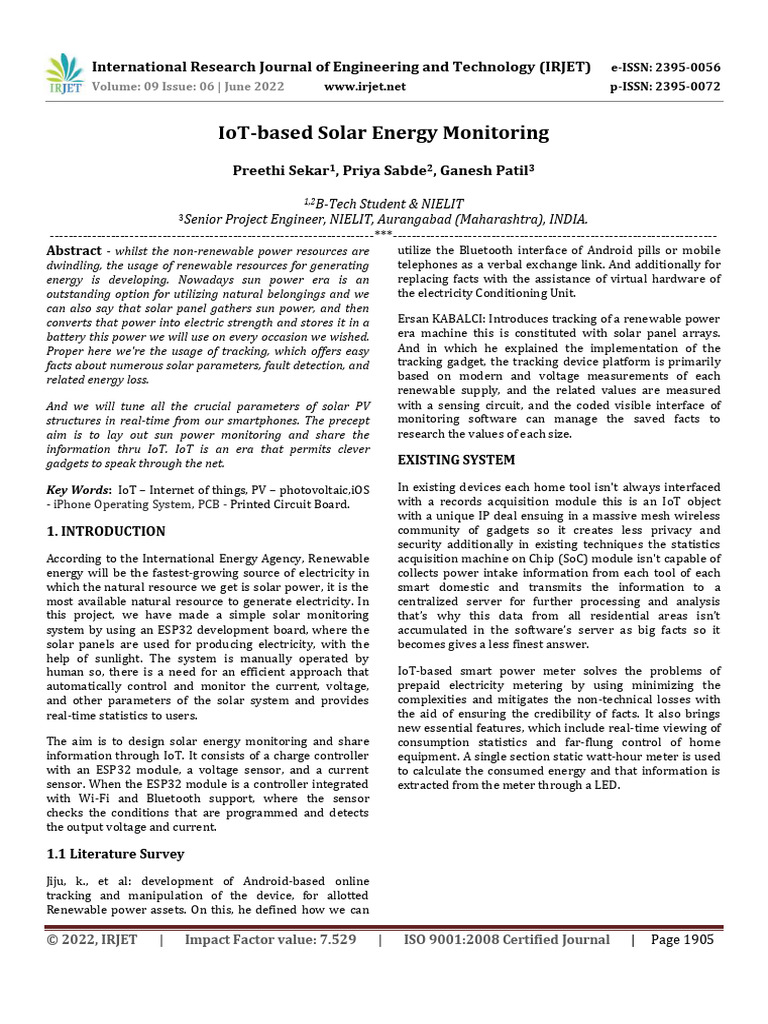IoT Solar Energy Monitoring System | PDF | Science & Mathematics ...