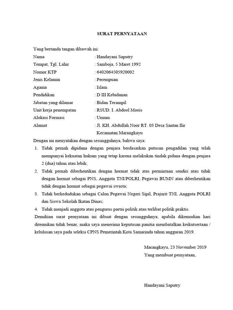 SURAT PERNYATAAN CPNS | PDF