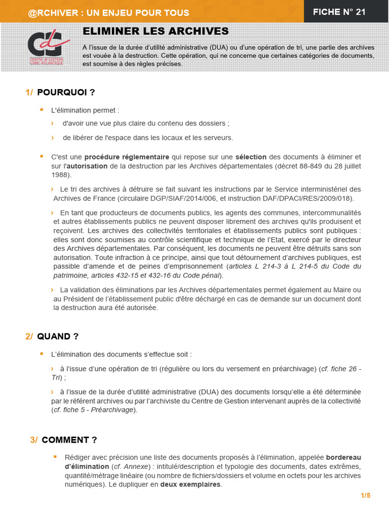 Élimination des Archives : Guide Pratique | PDF | Archives | Fichier ...