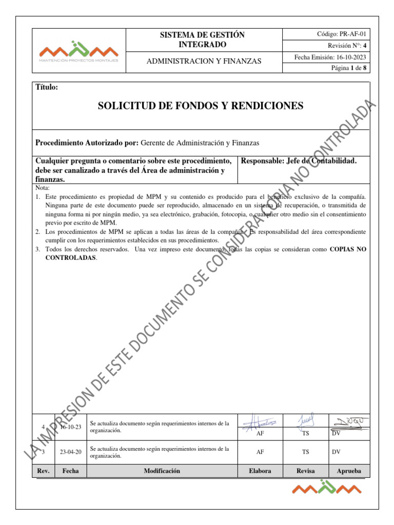 PR - Af-01 - r4 Solicitud de Fondos y Rendiciones | PDF | Economias ...
