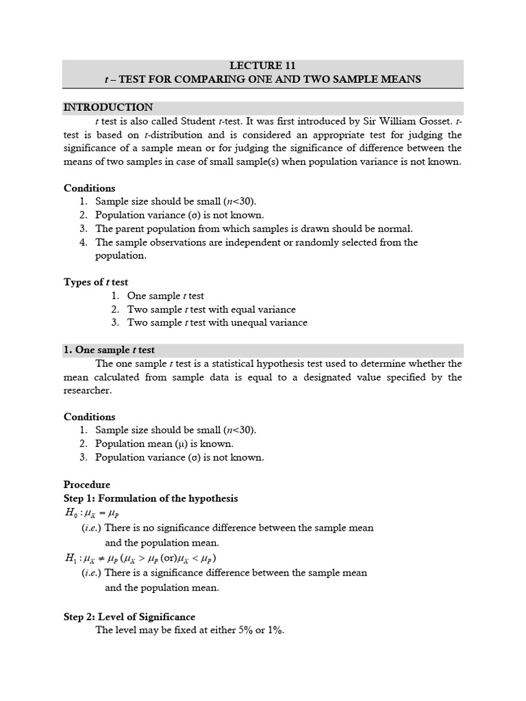 T test for hypothesis testing 92 download free pdf student s t test