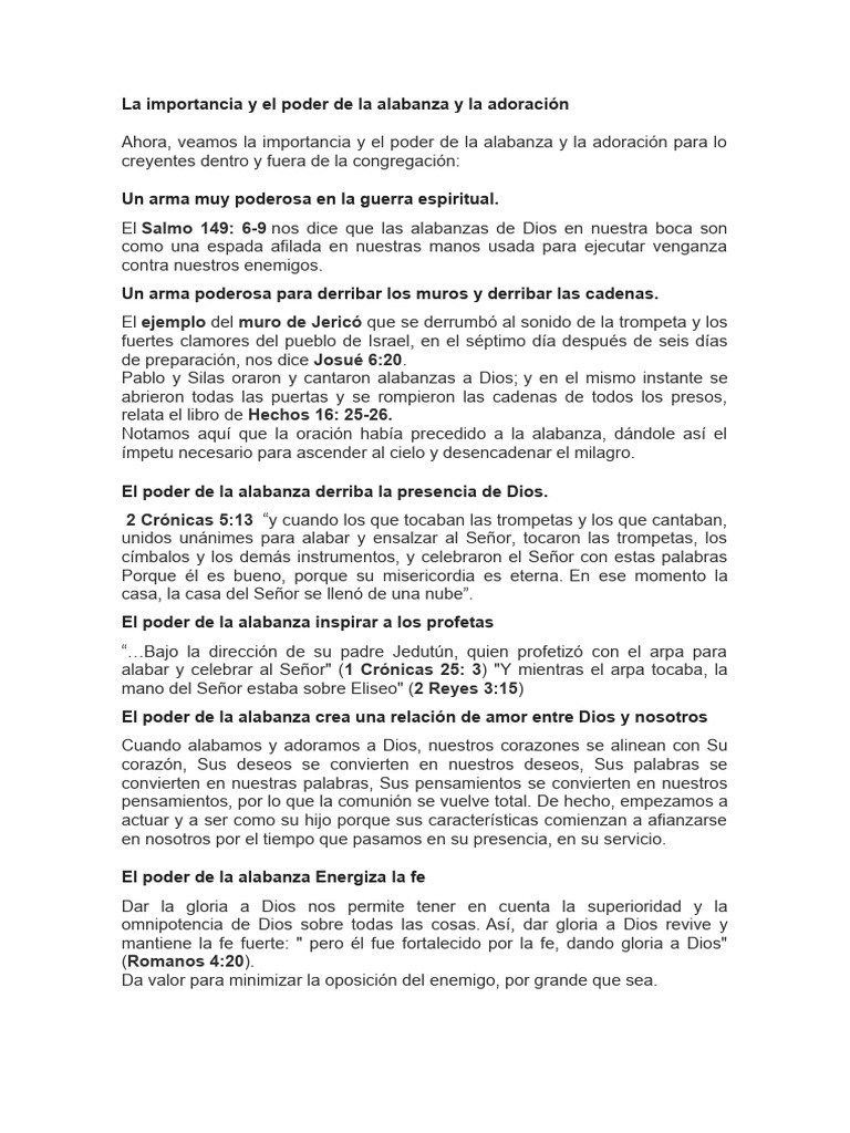 La Importancia Y El Poder De La Alabanza Y La Adoración Pdf Libros