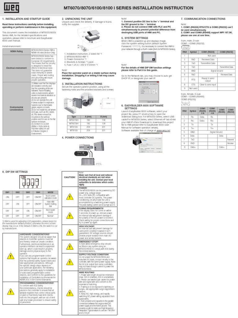 WEG Guia de Instalacao mt6070 8070 6100 8100i Quick Guide English | PDF