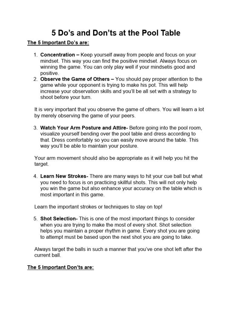 Pool Table Etiquette 1 PDF