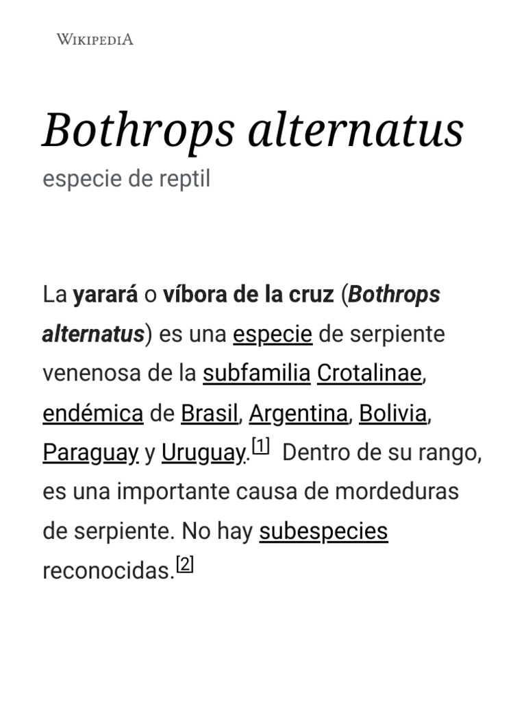 Bothrops alternatus: La yarará venenosa | PDF | Ciencia y matemáticas ...