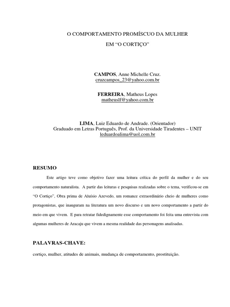 Comportamento Promíscuo em O Cortiço | PDF | Adultério