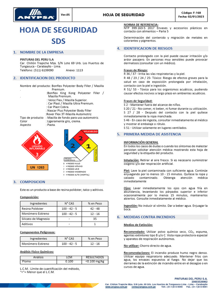 Bonflex Polyester Body Filler-Masilla Premium | PDF | Agua | Sustancias ...