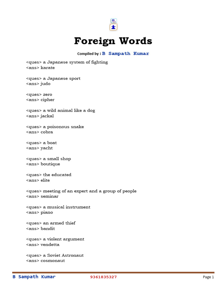 Foreign Words and Their Meanings | PDF | Travel | Home & Garden