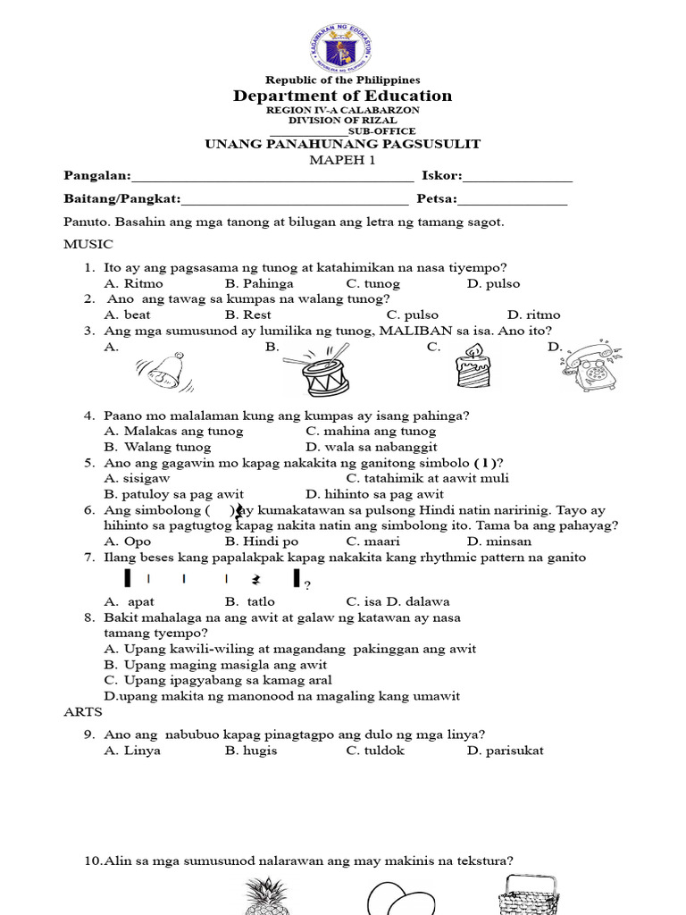 Q1 Periodical Test In Mapeh 1 Pdf