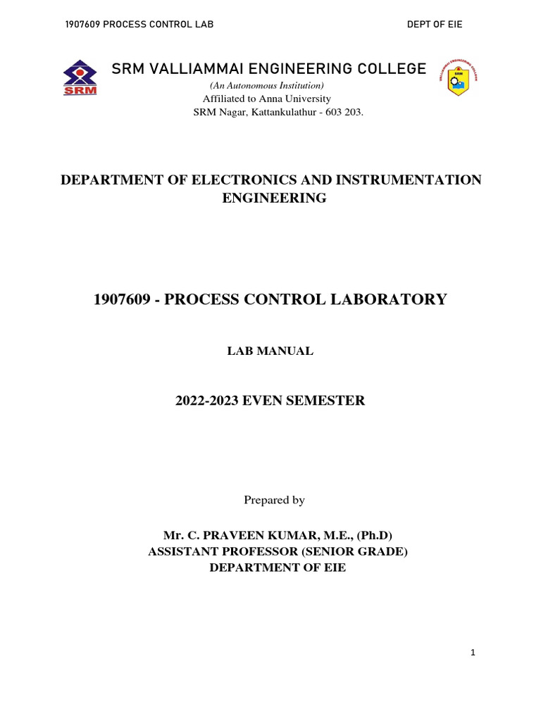 Process Control Lab Manual PDF Control Theory Valve