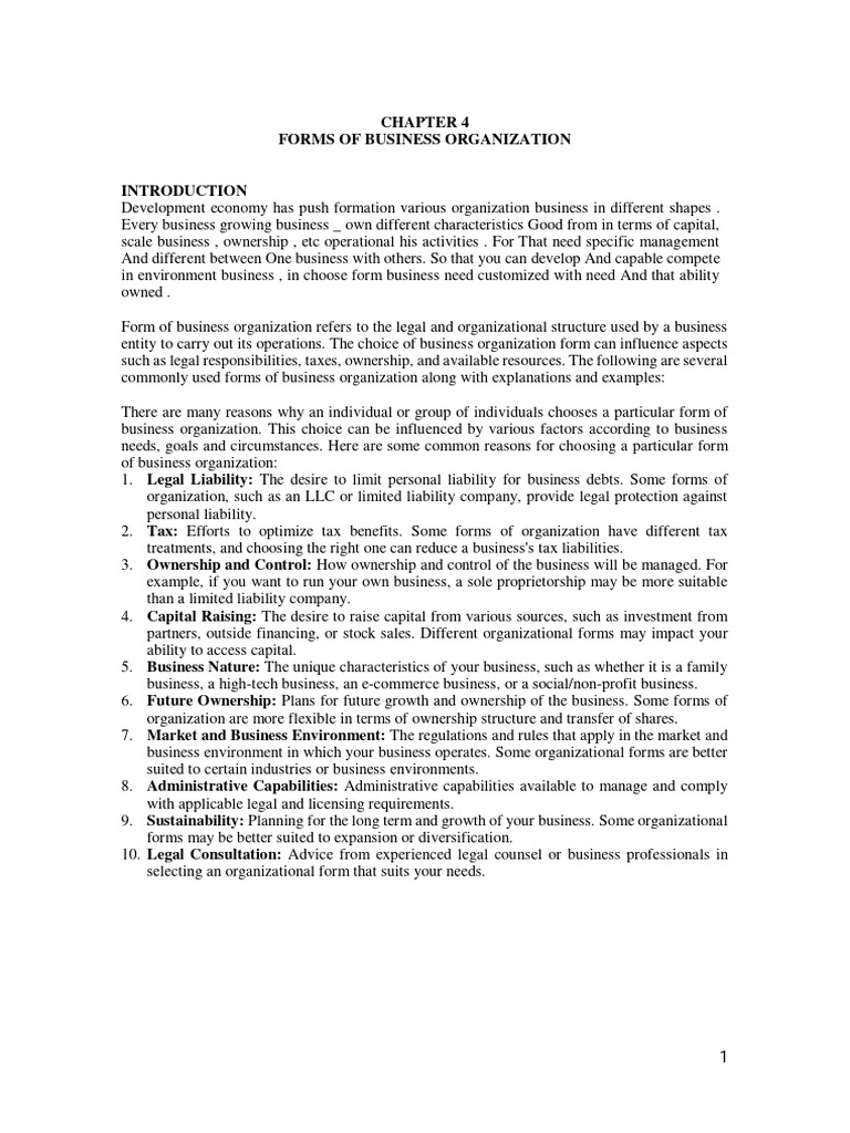 Chapter 4 forms of business organization pdf partnership sole