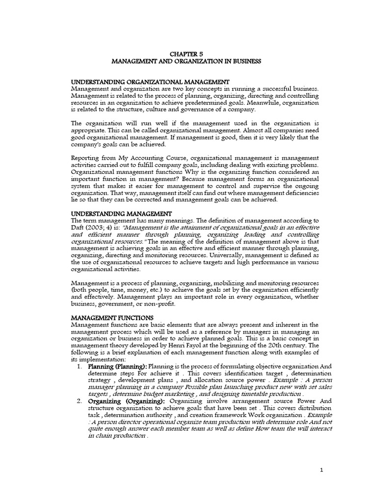 Chapter 5 Management and Organization in Business | PDF | Strategic ...