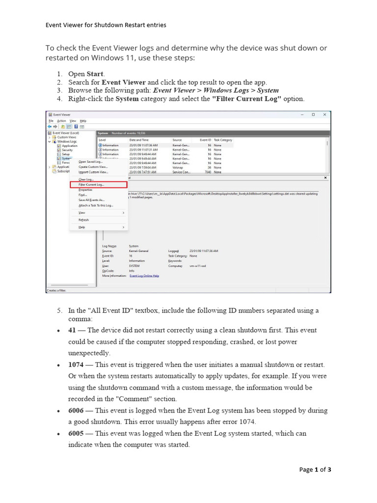Event Viewer Shutdown Event