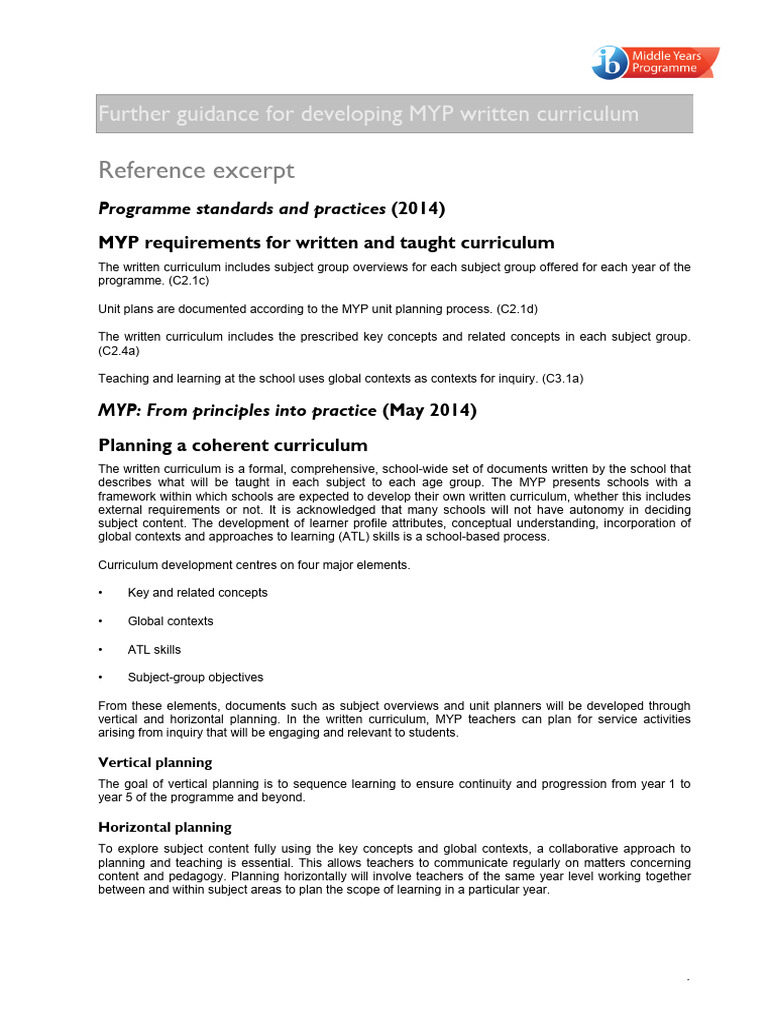 MYP Curriculum Development Guide | PDF | Curriculum | Teachers
