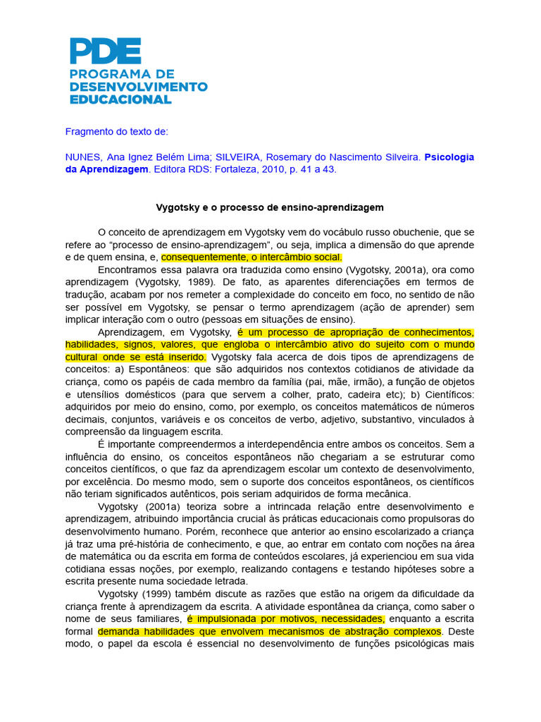 Vygotsky: Aprendizagem e Mediação Social | PDF | Aprendizado | Sociologia