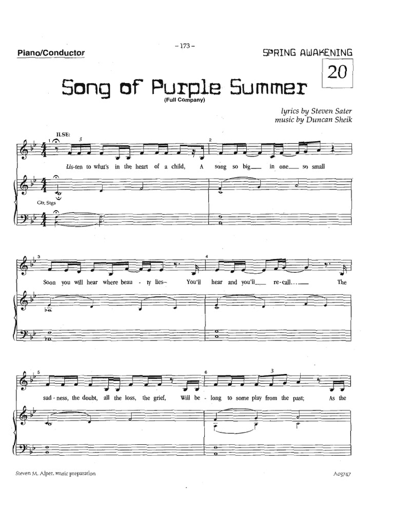 Song of Purple Summer Sheet Music PDF