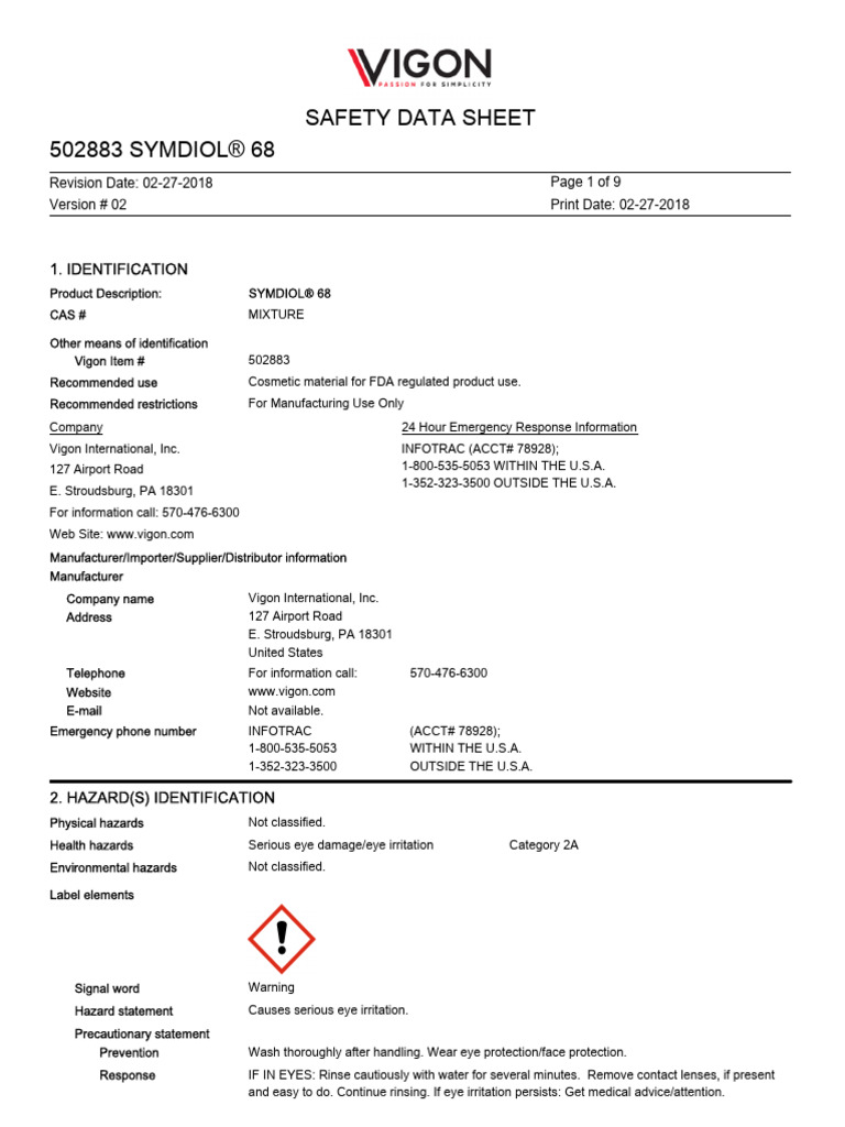 Symdiol | PDF | Dangerous Goods | Toxicity