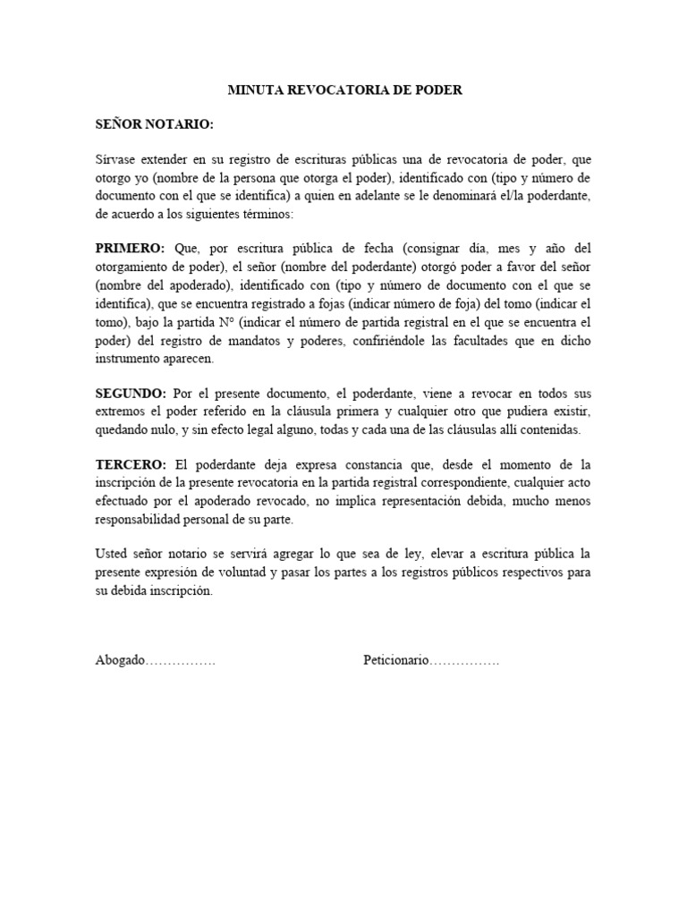 Minuta de Revocatoria de Poder | PDF | Política | Ciencias sociales