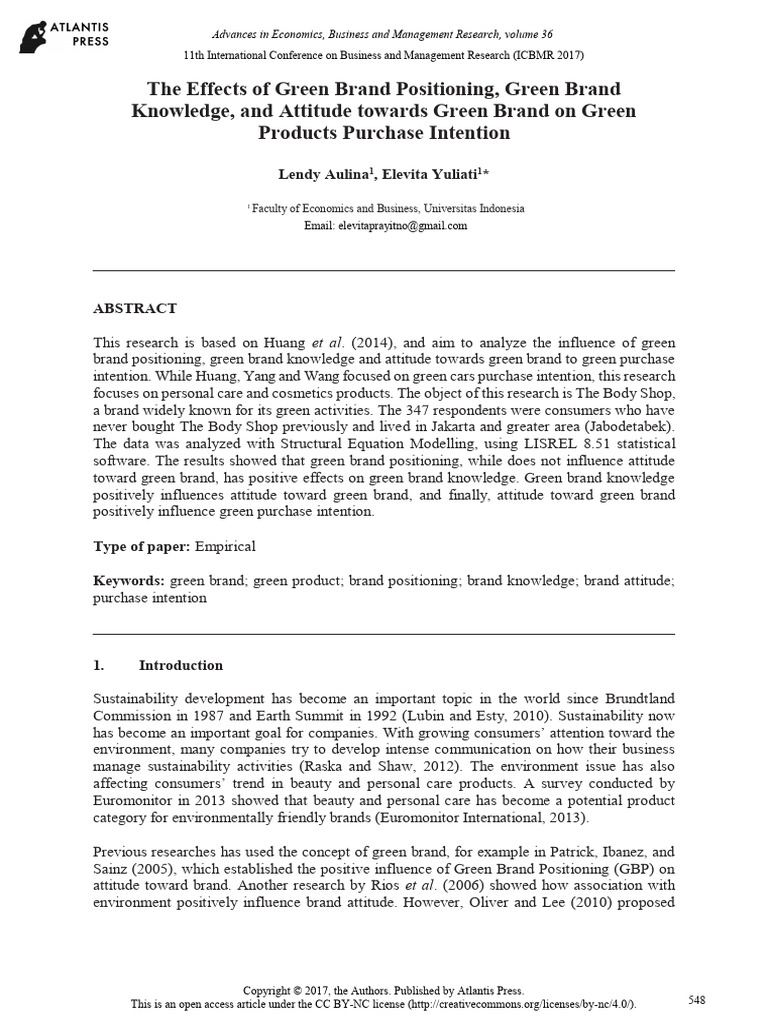 The Effects of Green Brand Positioning, Green Brand Knowledge, and ...