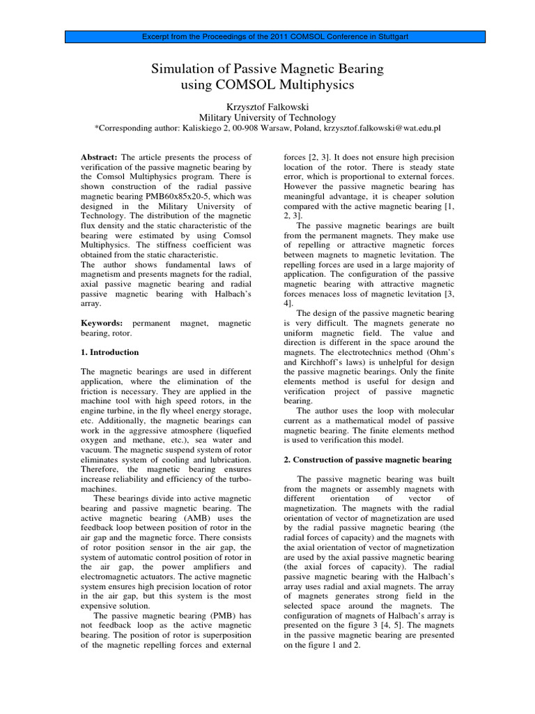 Simulation of Passive Bearing Using COMSOL Multiphysics PDF