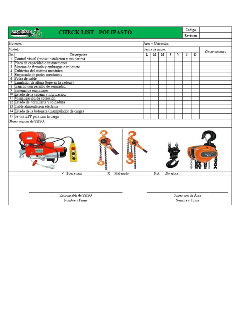 Check List de Polipasto Eléctrico | PDF