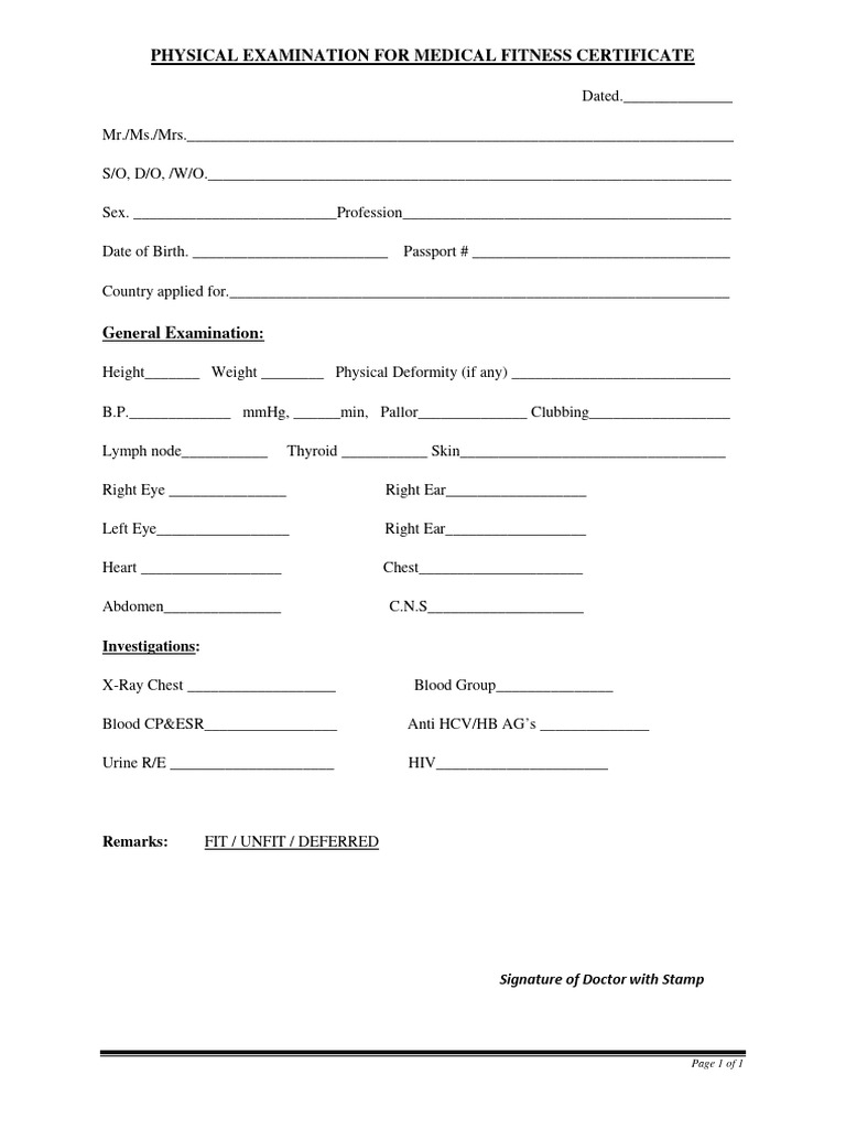 Proforma For Medical Certificate | PDF